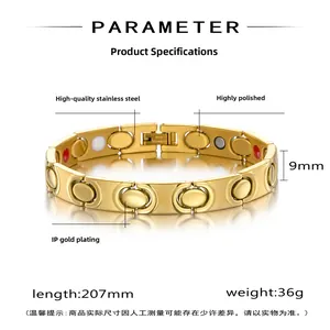Details van de 207mm 18K vergulde roestvrijstalen magnetische armband met maten
