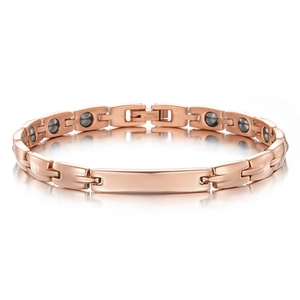 Bracelet de thérapie magnétique en acier inoxydable rose doré avec barre polie et pierres