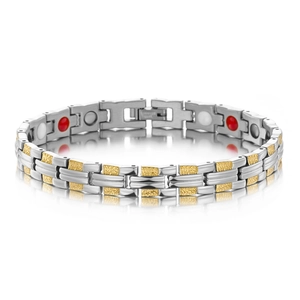 Magnetarmband für Herren aus Edelstahl in Silber und Gold mit Hammerschlag
