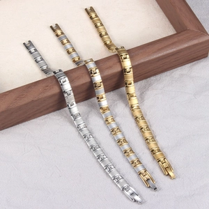 Polished titanium steel magnetic energy bracelets in silver, gold, and two-tone finishes