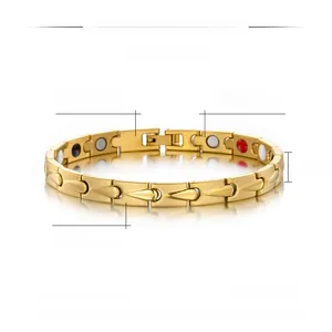 Technische Details des goldfarbenen Magnetarmbands aus Titanstahl mit 6,5 mm Breite und Maßen
