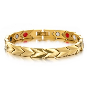Bracelet de Magnétothérapie en Acier Inoxydable pour Femmes Maillons Géométriques Flèche Plaqué Or Bijoux de Santé Cadeau