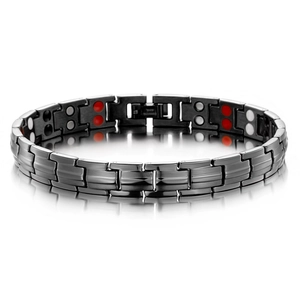 Men's magnetic titanium steel therapy bracelet in black with double row healing magnets