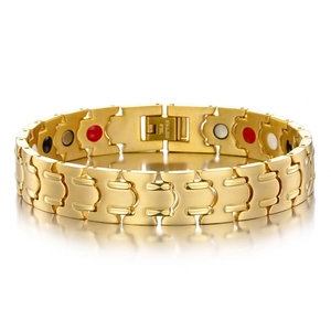 Bracciale Magnetoterapico da Uomo in Acciaio al Titanio Catena a Maglie Geometriche Industriali Oro Argento Nero Gioiello alla Moda