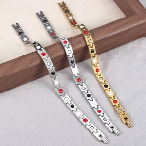Magnetic therapy titanium steel health bracelet in gold and silver with inlaid magnets