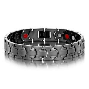Bracciale magnetico da uomo in acciaio inossidabile nero opaco con pietre curative