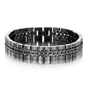 Men's gunmetal vintage braided titanium steel bracelet with a triple-row design