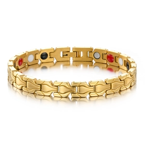 Bracciale per Magnetoterapia in Acciaio al Titanio Oro alla Moda per Uomo Donna Gioielli Magnetici Bio per la Cura della Salute