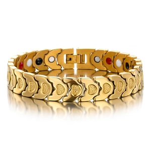 Trendy Heart Magnetic Therapy Bracelet For Women Men Gold Black Titanium Steel Bio Energy Health Jewelry Foldable Clasp