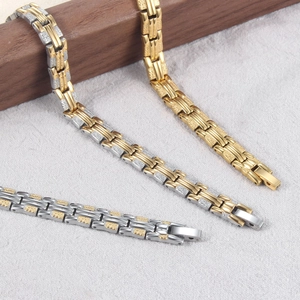 Herren Armbänder aus Titanstahl in Gold und Silber mit gepunkteten Textur-Gliedern