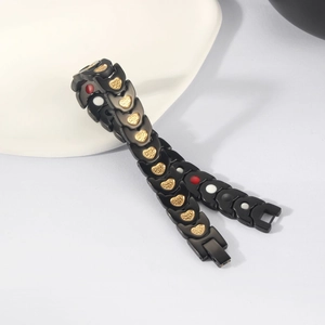 Black and gold magnetic heart bracelet with therapeutic energy stones for women