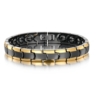 Men's magnetic black and gold arrow-shaped stainless steel link bracelet with reflection