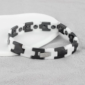 Minimalist black and white ceramic magnetic bracelet with polished geometric links