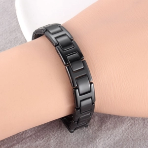 Men's black H-link magnetic bracelet with polished finish and minimalist business style
