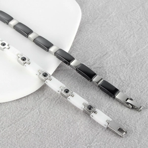 Bracciale magnetico minimalista in ceramica e acciaio inossidabile bianco e nero da donna