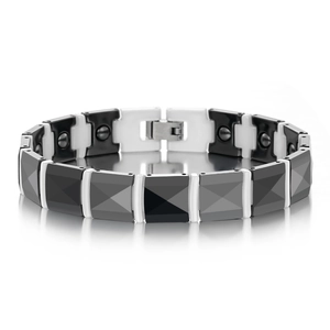 Minimalist black ceramic and white U-shape magnetic link bracelet with mirror reflection