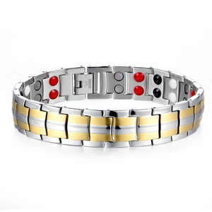 Mode Herren Edelstahl Magnetarmband Gold Silber Zweifarbig Doppelreihig Therapie Schmuck Gesundheitswesen Armband