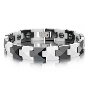 Minimalist ceramic diamond pattern magnetic bracelet with high-gloss finish and metal clasp