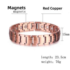 Macro detail of red copper magnetic bracelet with brushed metal finish and inner magnets