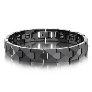 Minimalist black ceramic rhombic bracelet with magnetic therapy stones and folding clasp