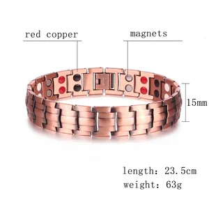 Men's red copper magnetic therapy bracelet with 15mm width and turtle shell pattern links