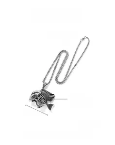 Detail view of retro silver punk fish bone skull pendant with 550mm stainless steel chain