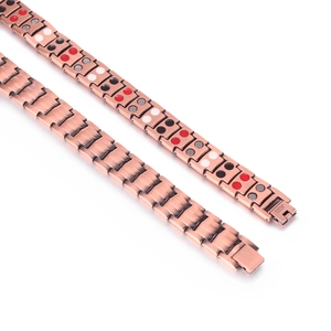 Mens red copper magnetic therapy bracelet with turtle back design and double magnets