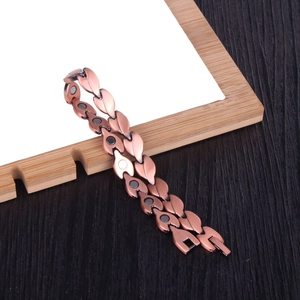 Vintage leaf-shaped red copper magnetic bracelet with therapeutic energy magnets