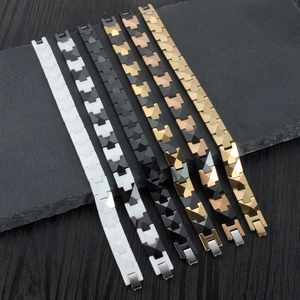 Rhombic ceramic bracelets with magnetic hematite and polished geometric links in multi-colors