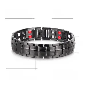 Black stainless steel magnetic therapy bracelet showing 22cm length and 15mm width