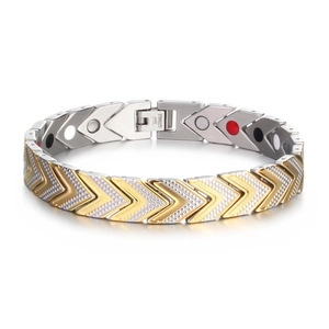 Men Stainless Steel Magnetic Therapy Bracelet Two Tone Gold Silver Arrow Pineapple Pattern Health Bangle Jewelry Gift