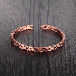 Vintage Kupfer-Magnettherapie-Armband für Damen mit graviertem ovalem Glieder-Design