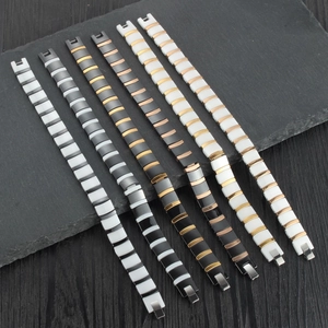 Polished ceramic and stainless steel link bracelets for men in seven stylish colorways