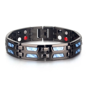 Bracciale Magnetoterapia da Uomo in Acciaio al Titanio Nero Blu Intarsio in Fibra di Carbonio Magnete a Doppia Fila Bracciale a Maglie Gioielli