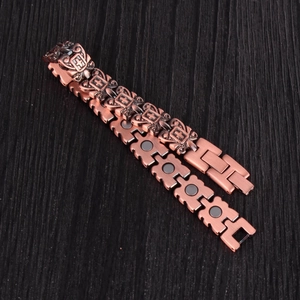 Men's vintage copper magnetic therapy bracelet with embossed cross pattern and buckle