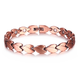 Vintage Red Copper Magnetic Leaf Bracelet For Women Magnetic Energy Copper Wristband Health Care Jewelry Leaf Bracelet