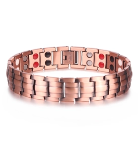 Men Magnetic Red Copper Bracelet Bio Energy Health Care Elements Double Row Brushed Metal Jewelry For Relief Gift