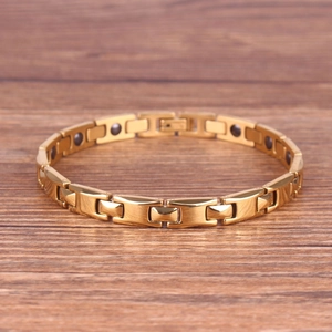 Elegant gold-plated stainless steel H-link bracelet with magnetic health stones for women