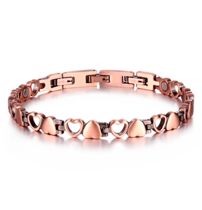Women Red Copper Heart Magnetic Therapy Bracelet Vintage Hollow Link Design Health Care Jewelry For Ladies Daily Gift