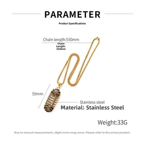 Golden stainless steel abacus pendant necklace with 550mm chain and size details