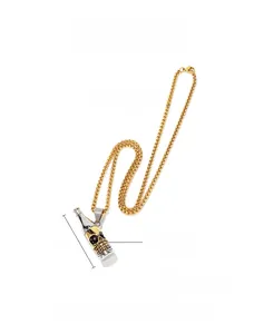 Collier punk en acier inoxydable avec pendentif bouteille argentée et crâne doré