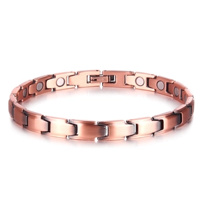 Bracelet Magnétique en Cuivre Rouge Vintage pour Femme Bracelet de Magnétothérapie avec Finition Brossée Bijoux Réglables