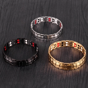 15mm double row magnetic stainless steel bracelet for men in silver, gold, and black