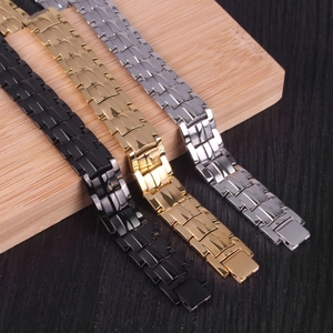 Mens stainless steel magnetic bracelets in black, gold, and silver finishes for therapy