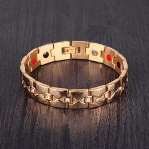 Bracelet magnétique doré de 13mm pour homme avec cristaux et design texturé