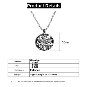 Detailed specs of titanium steel necklace with 35mm hollow star pendant and 550mm chain