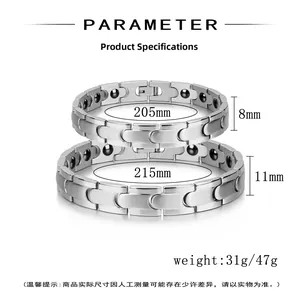 Size comparison of magnetic health bracelets in 8mm and 11mm widths with weights