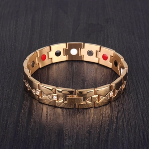 Bracelet magnétique 13mm plaqué or pour homme avec cristaux et pierres en quatre couleurs