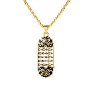 Golden stainless steel abacus pendant necklace with traditional Fu character engraving