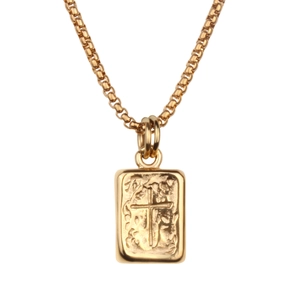 Collana con Pendente a Croce in Acciaio al Titanio Vintage per Uomo Donna Targhetta Quadrata Gotica Oro Argento Gioielli Religiosi